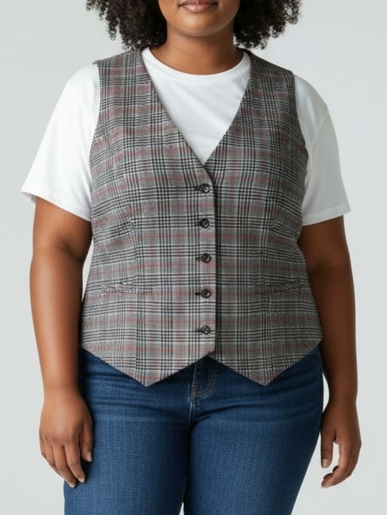 Ava & Viv Jackets & Blazers - New Ava & Viv Plaid Vest in Black, Gray & Red Combo Size Women's 2X